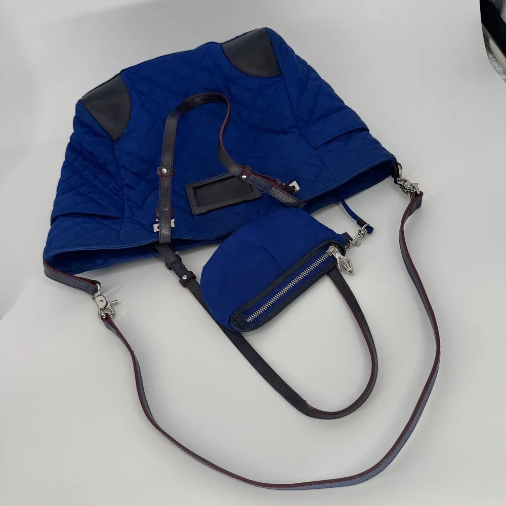 MZ Wallace‎ Tote Bag Womens Blue Quilted Nylon Large Shoulder Travel Satchel Bag